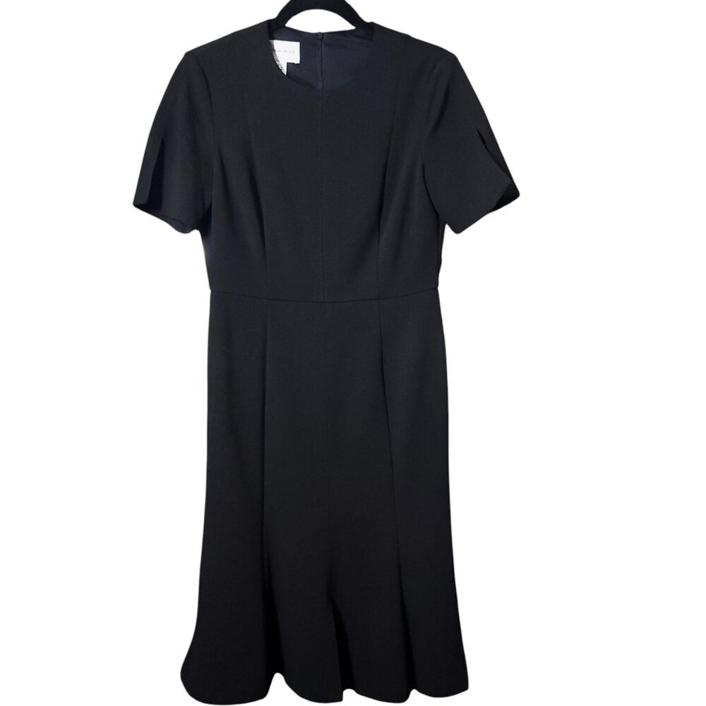 DONNA MORGAN Black Short Sleeve Fit and Flare Midi Dress Size 6 Career Quiet Lux - Picture 6 of 7